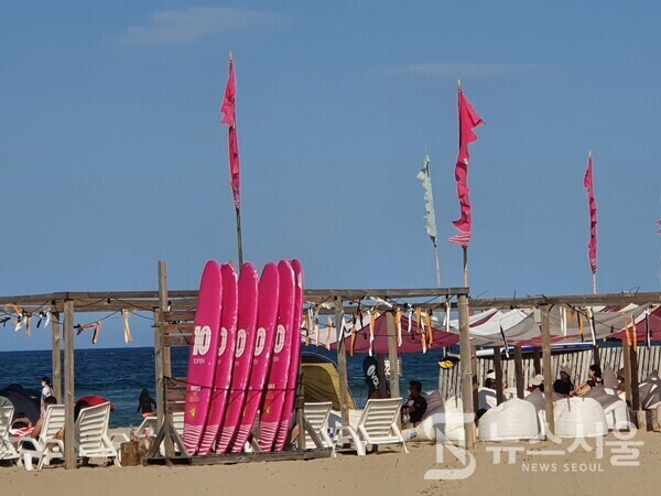 서피비치(SURFYY BEACH). 하조대해변에서 북쪽으로 약 20여분 정도 걸으면 ‘중광정해수욕장’에 도착하게 되는데 중광정해수욕장에 유명한 '서피 비치(SURFYY BEACH)'가 설치되어있다. '서피(SURFYY)'는 서프(SURF) + 양양(YY)의 합성어로 한국 서핑의 메카 '양양'을 잘 표현하는 단어이다. 서피비치에서는 누구나 손쉽고 체계적으로 서핑을 배울 수 있는 프로그램을 갖추고 있을 뿐만 아니라 이국적인 시설로 인해 많은 서퍼들이 이곳의 매혹에 빠져들게 된다.