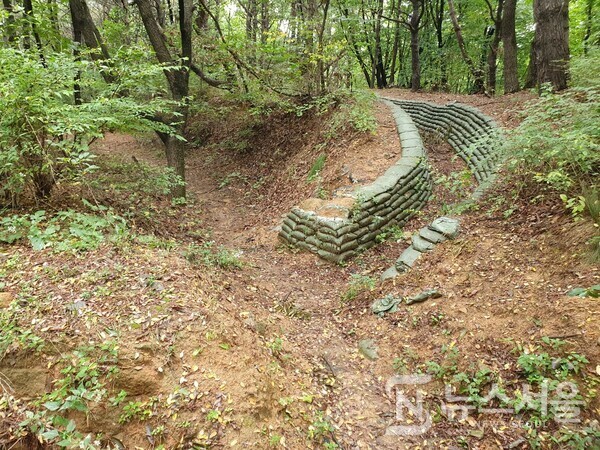 개화산 둘레길에 있는 교통호. ‘개화산’은 김포공항이 한눈에 조망되는 곳으로 군사상으로 중요한 위치에 있으며 정상에는 레이더 기지가 설치되어 있다. 또한 개화산은 6.25전쟁 때 인천상륙작전에 성공한 UN군과 국군이 서울을 수복하기 위해 전투를 벌인 역사적 현장이기도 하다. 개화산 곳곳에는 군사용 교통호가 설치되어 있어 이곳의 군사상 중요성을 다시 한번 느끼게 된다.