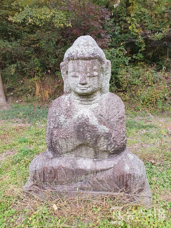 운주사 석불. 운주사 계곡 입구에는 다양한 형태의 여러 개의 석불들이 줄지어 조성되어 있다. 오래된 석불도 있고 최근에 조성된 석불도 있다. 온화한 미소가 돋보이는 오래된 석불에서 그 당시 백성들의 염원과 소망을 엿볼 수 있다.