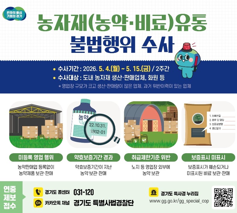 경기도 특사경, 농약·비료 등 농자재...